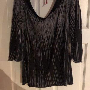 UNIQUE SPECTRUM size 1X black & white portrait collar slit 3/4 Geometric print